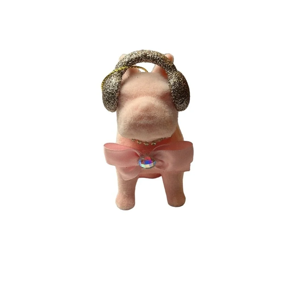French‎ Bulldog Ornament Christmas  Pink Gold Headphones